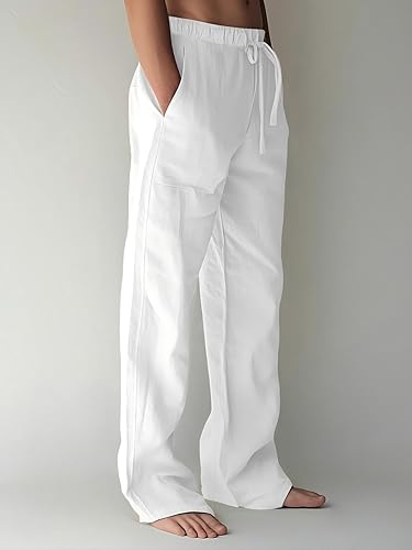 Summer Beach Pants Casual Loose Fit with Elastic Waist Drawstring