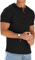 Mens Muscle Henley Shirts Lightweight Workout T-Shirt Gym Tee Athletic Short Sleeve with Button