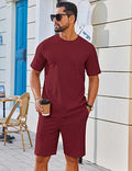 Mens 2 Pieces Outfits Casual Cotton T Shirt and Shorts Set Summer Short Sleeve Waffle Tracksuits