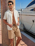 Men's Casual Shorts Cotton Drawstring Elastic Waist Lightweight Summer Beach Shorts with Pockets